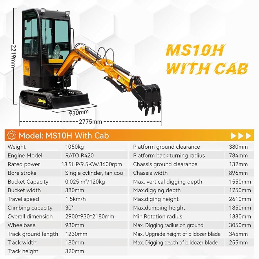【MINI ND1❣️】 Amazon.com: 13.5HP Mini Crawler Hydraulic Excavator, 1 ton