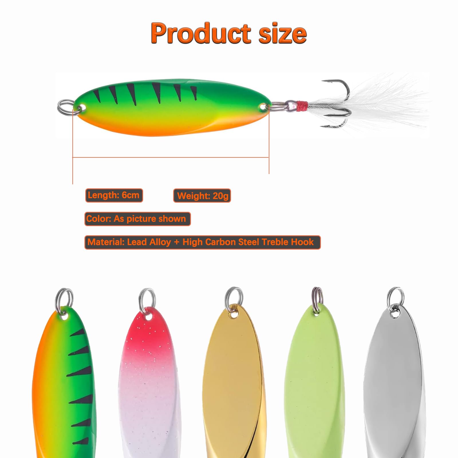Set 5 Esche Da Pesca Artificiali Metallo - Cucchiaini Rotanti Per Trota, Persico E Luccio