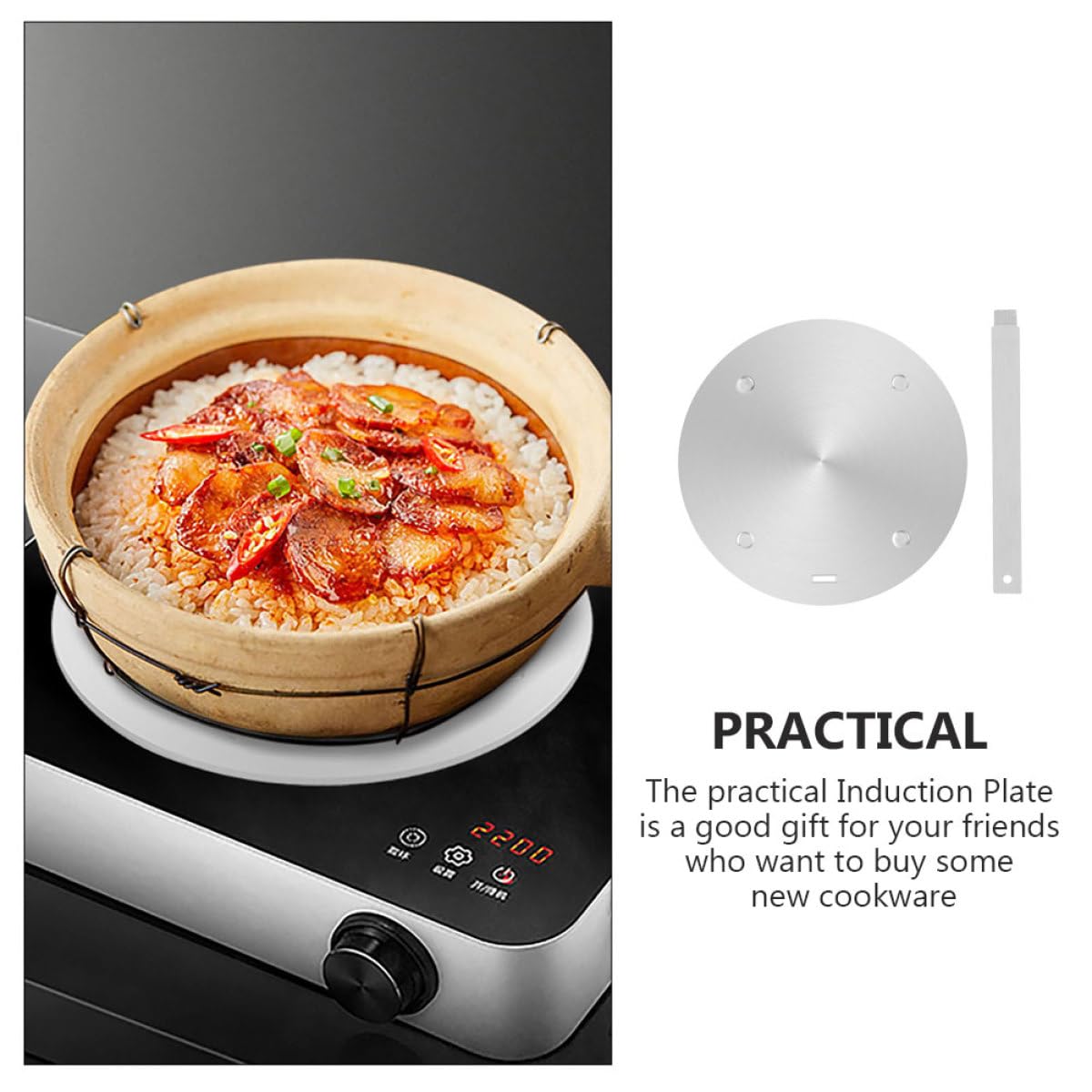 HOMSFOU Difusor de Calor Mango de Acero Inoxidable 30 CM para Estufas Eléctricas Gas, Placa Adaptadora para Cocina y Descongelación Rápida