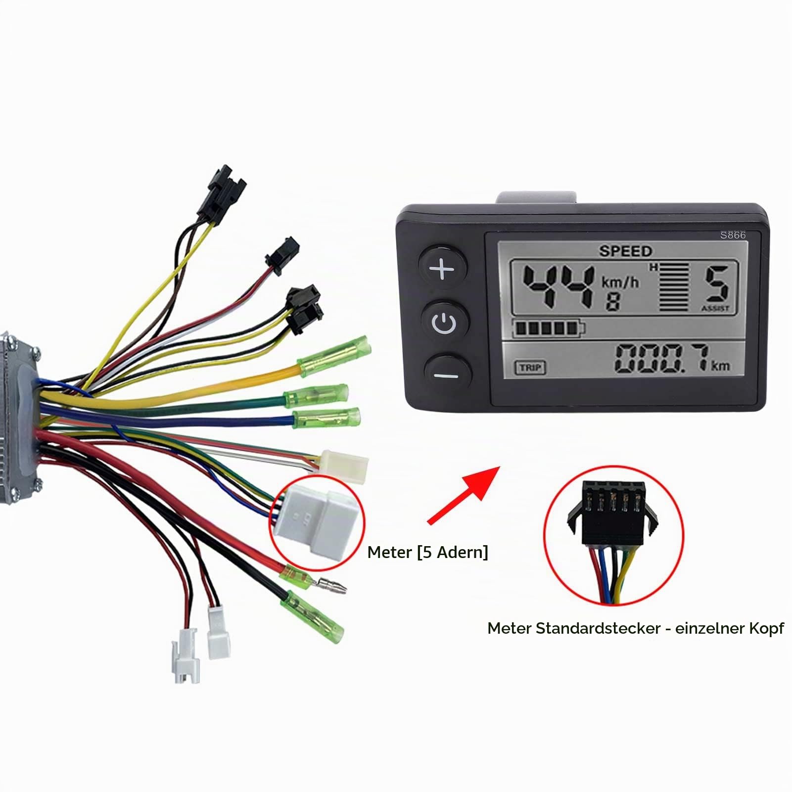 BuyWeek Brushless Motor Controller Kit, 36V/48V 500W/750W Brushless Motor Controller mit 866 LCD Display Meter 22A9 Tube für Elektrofahrrad Scooter E-Bike