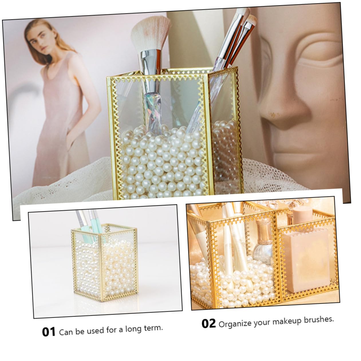 Contenitore Pennelli Make Up in Vetro Bronzo Oro 1 Pezzo