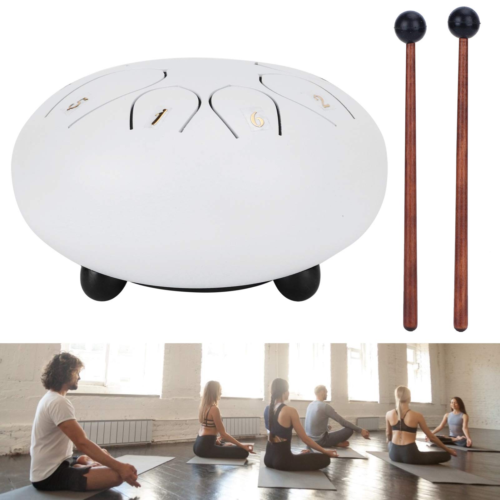 Tamburo per Lingua da 6 Pollici Strumento a Percussione Etereo a 8 Toni per la Meditazione Yoga Lega di Acciaio e Titanio (Bianca)
