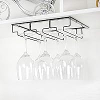 Vista 6 de Estante para Copas de Vino - Soporte para Copas de Vino debajo del Gabinete, Organizador de Metal para Copas de Vino y Vasos, Colgador para Negro