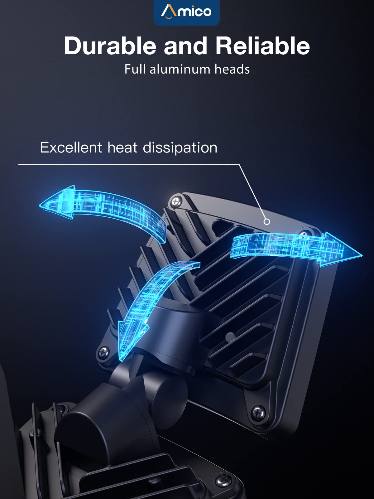 Amico 55W LED Security Lights Motion Sensor Outdoor Light, Super Bright 6000LM, 6500K Daylight, IP65 Waterproof, 3 Heads Adjustable Motion Detector Flood Light for Garage, Yard, Porch (Black)