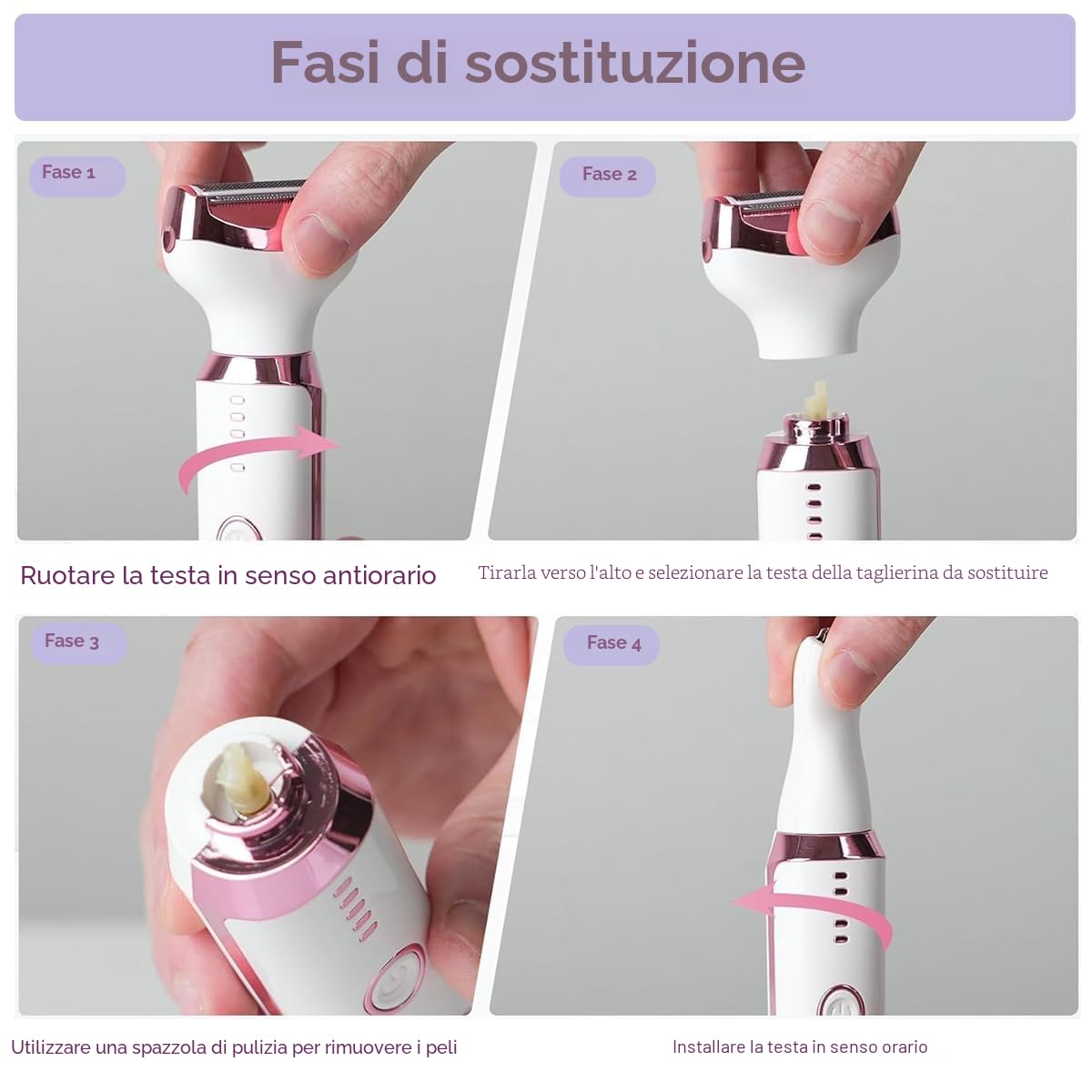 Rasoio Elettrico Donna, 5 in 1 Epilatore Viso Elettrico, Rasoio Parti Intime Donna, indolore Depilatore Elettrico Portatile per Corpo, Le Ascelle,La Linea Del Bikini,Le Sopracciglia e Il Peli Naso