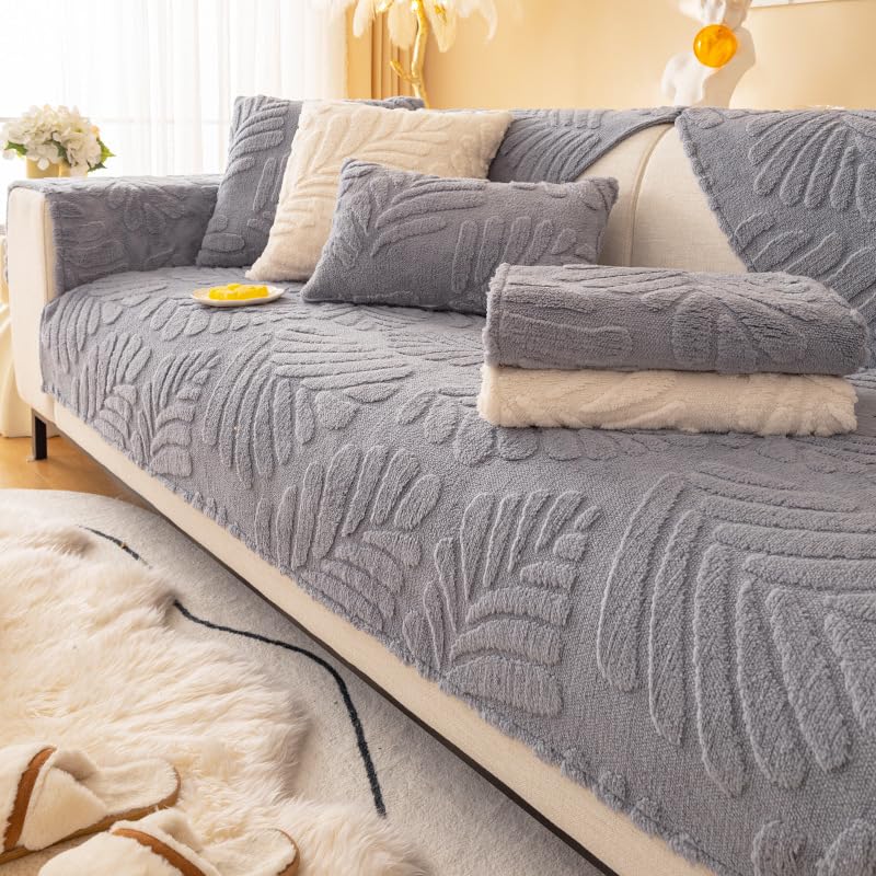Housse de canapé en velours gris 110x240cm pour canapé modulable en L