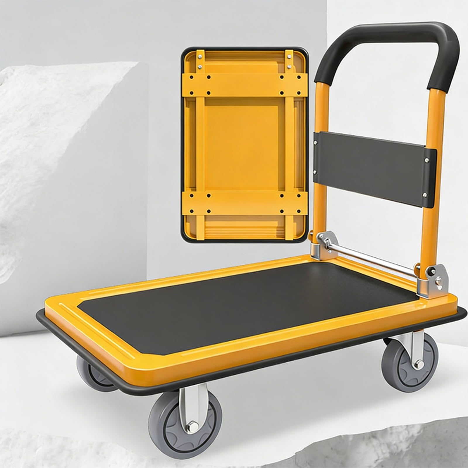 Carrito de mano plegable con mango ahorra espacio y plataforma plana