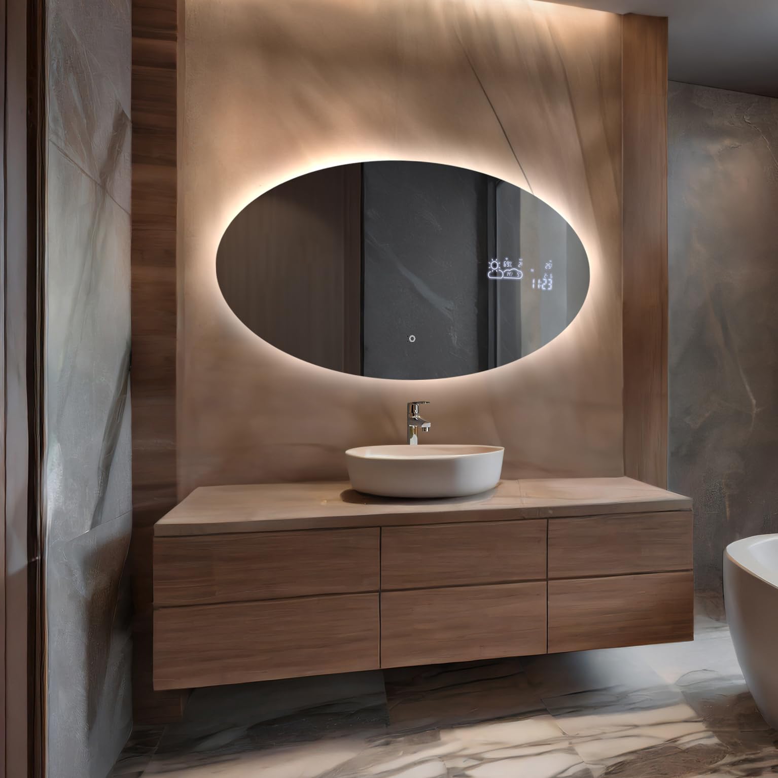 FORAM Espejo de Baño con Iluminación luz LED 100x70 cm Mila - Personaliza el Espejo de Pared con Accesorios - Diferentes tamaños para Baño - Iluminado, retroiluminación