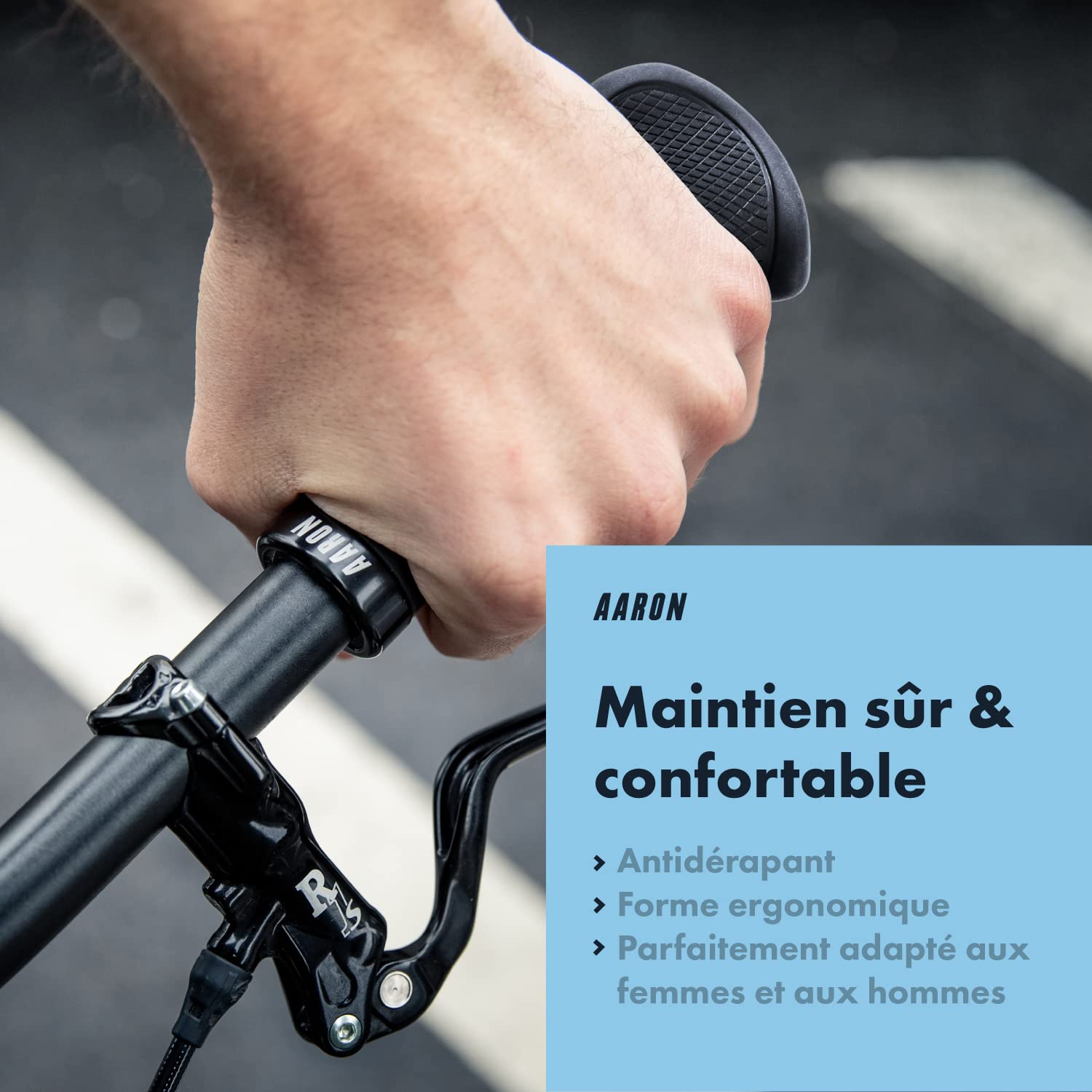 AARON Poignées de vélo ergonomiques avec amortissement en gel, poignées de guidon ergonomiques en caoutchouc antidérapant, poignées adaptées pour vélo électrique, vélo de trekking, VTT, vélo de ville,
