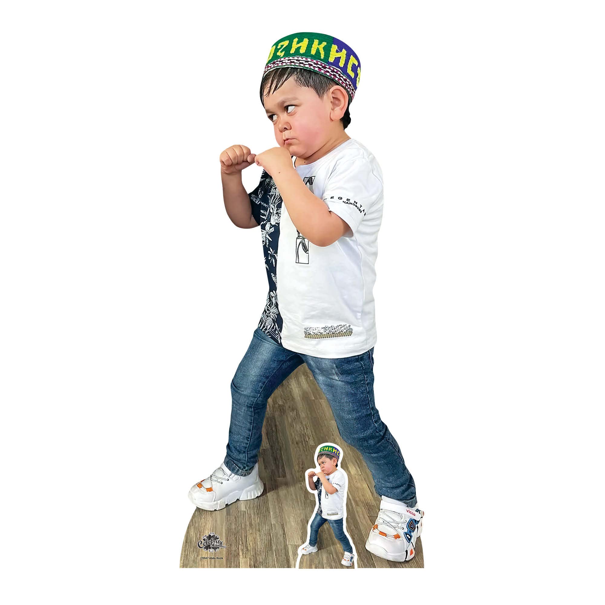 STAR CUTOUTS CS947 Abdu Rozik Lifesize Cardboard Cutout (Fighting) Lifelike With Easel with Free Mini Cutout, Party Supplies, Gifts, Collectors, Multicolor, Star Mini