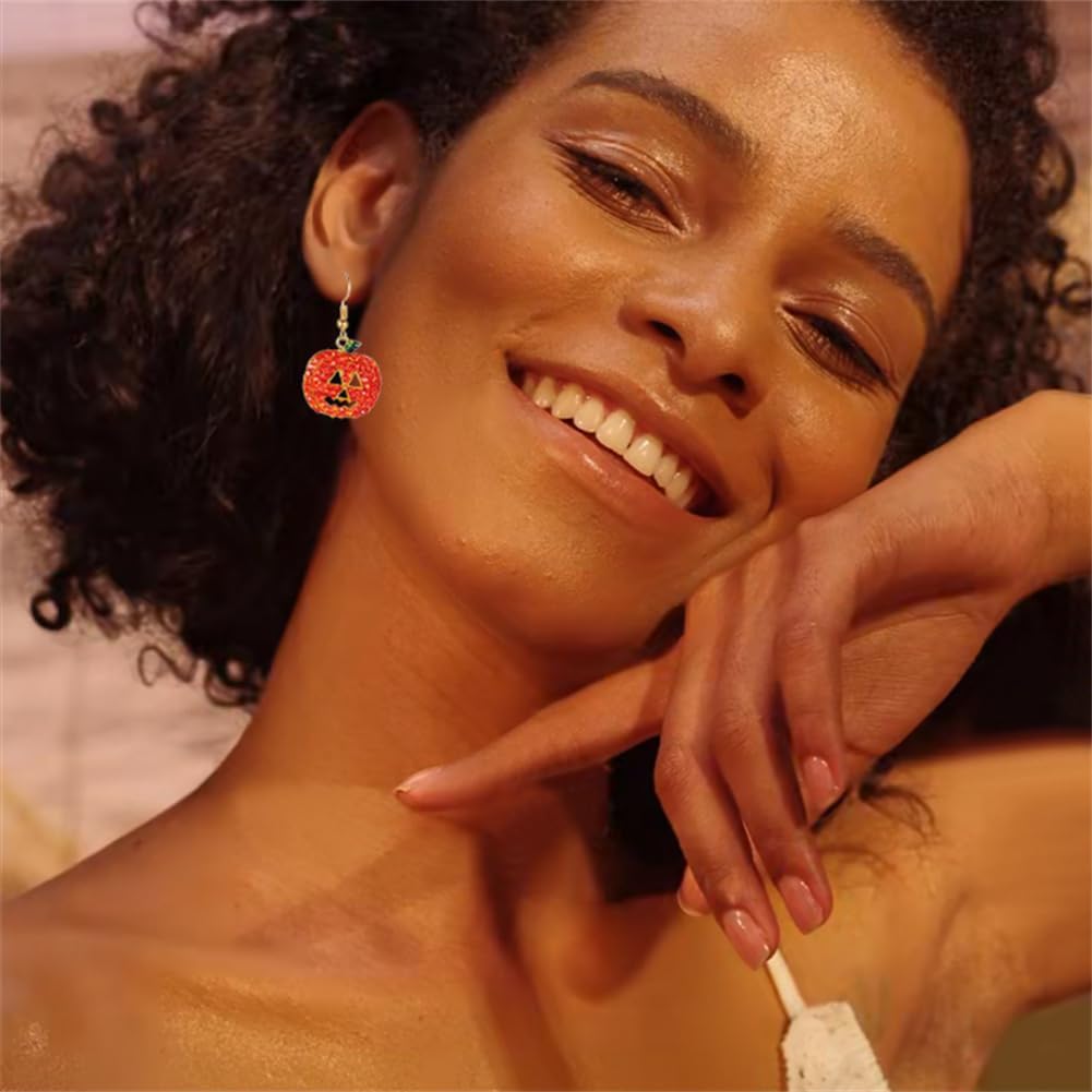 Halloween Pumpkin Earrings Hypoallergenic Crystal Dangle Earring for Women Holiday Night Costume Jewelry Fun Pumpkin Drop Earrings - Image 2