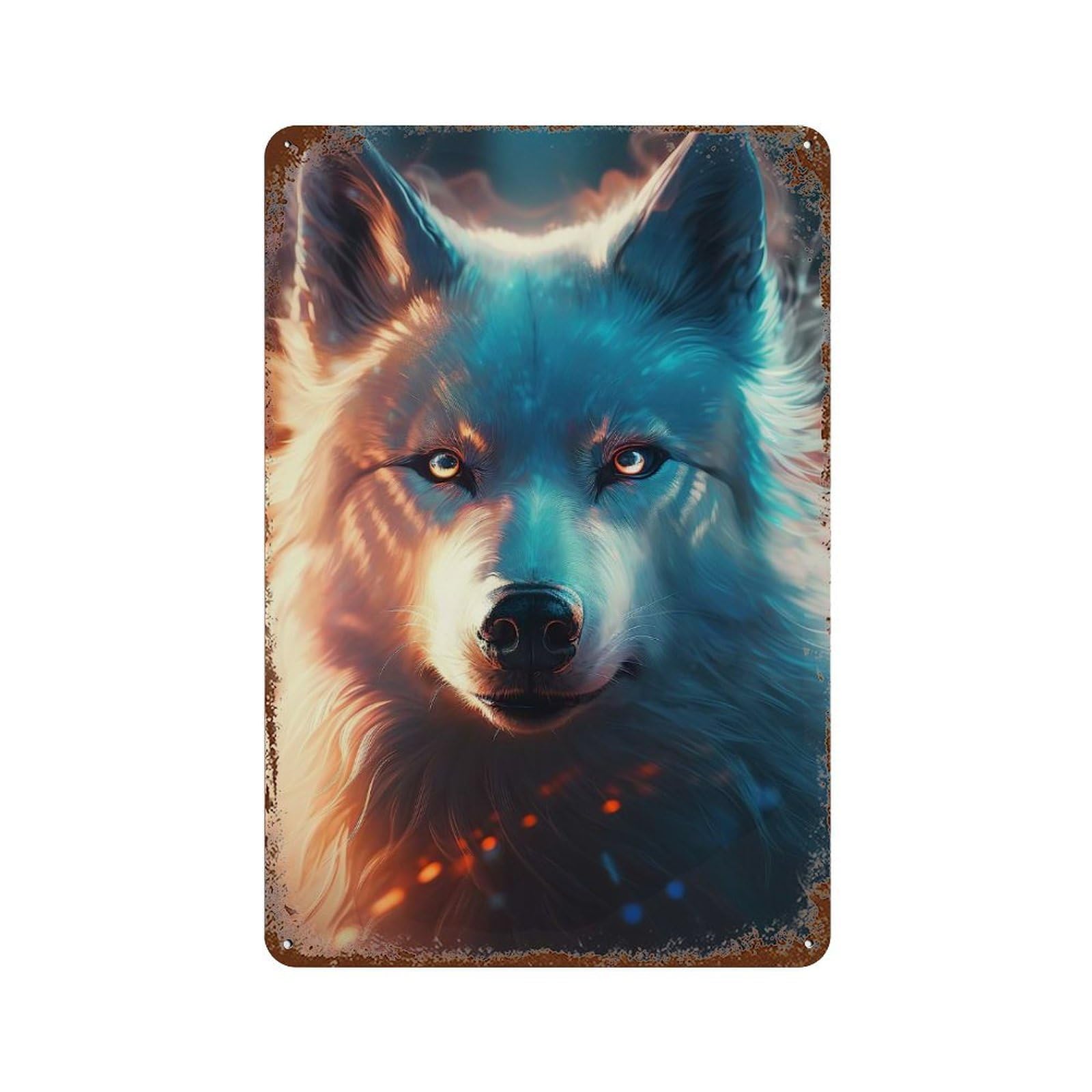 Cute Wolf Rust Effect Tin Sign 11.8"x7.9", Vintage Wall Decor for Pub, Kitchen And Man Cave Decor