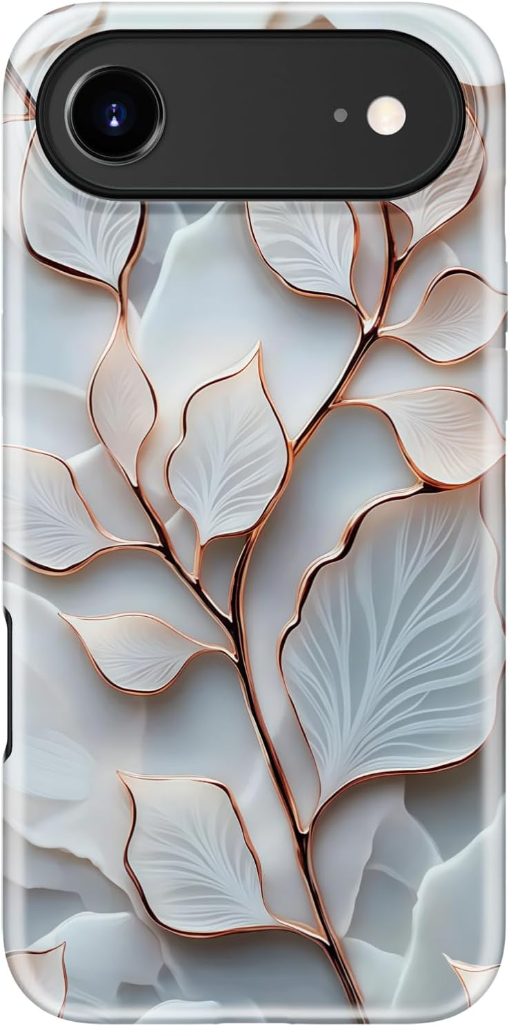 LUMARKE for iPhone Air Case Cute - Wireless Charging Compatible - Dual-Layer Soft Silicone + Hard Shell - Trendy Floral Design - Matte Finish Phone Cover for iPhone 17 Air - Elegant Leaf Veins