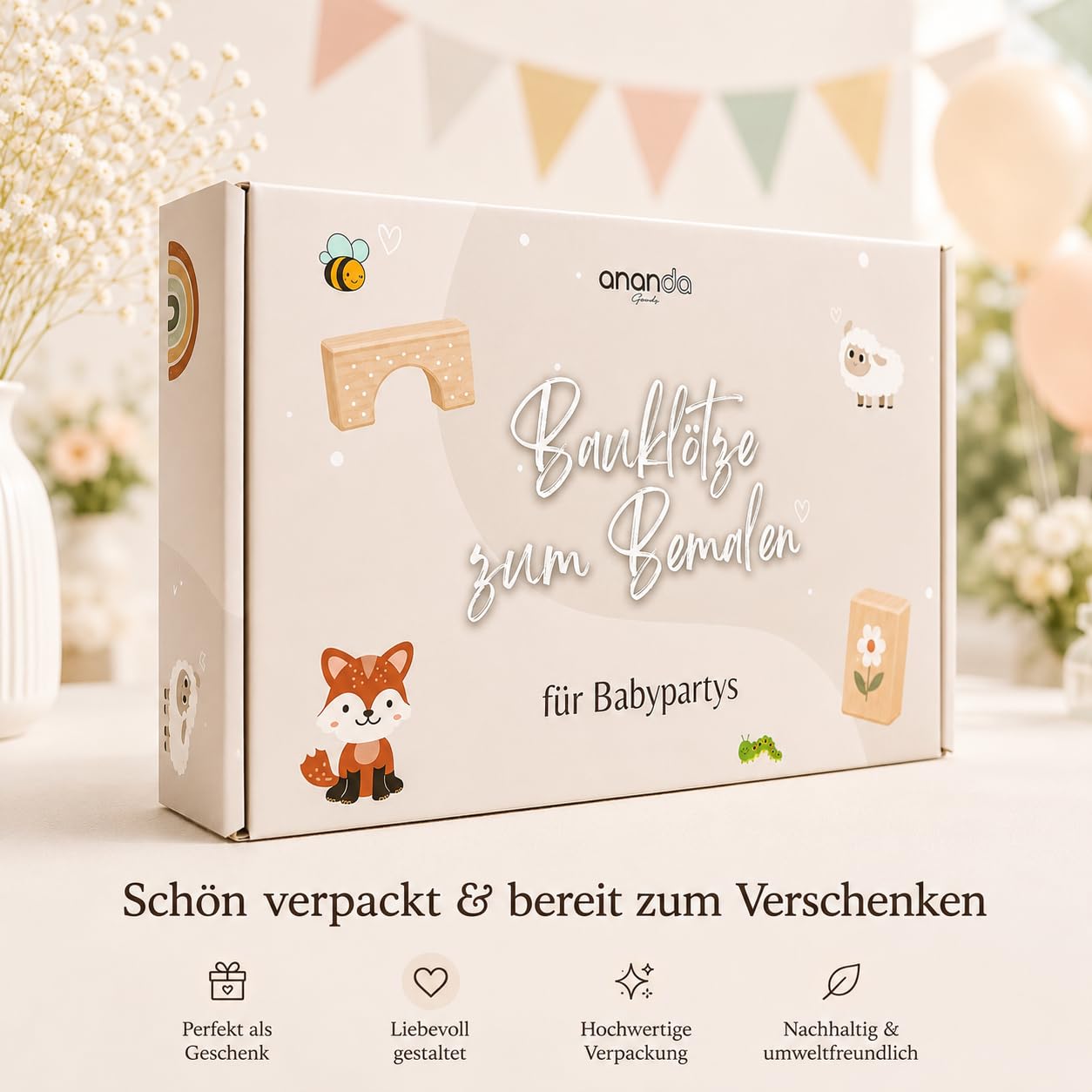 Bauklötze Bemalen Babyparty – Spiele & Baby Party Dekoration, Geschenk zur Geburt & Baby Shower, kreative Partyaktivität - 26 Bauklötze / 53 Teile