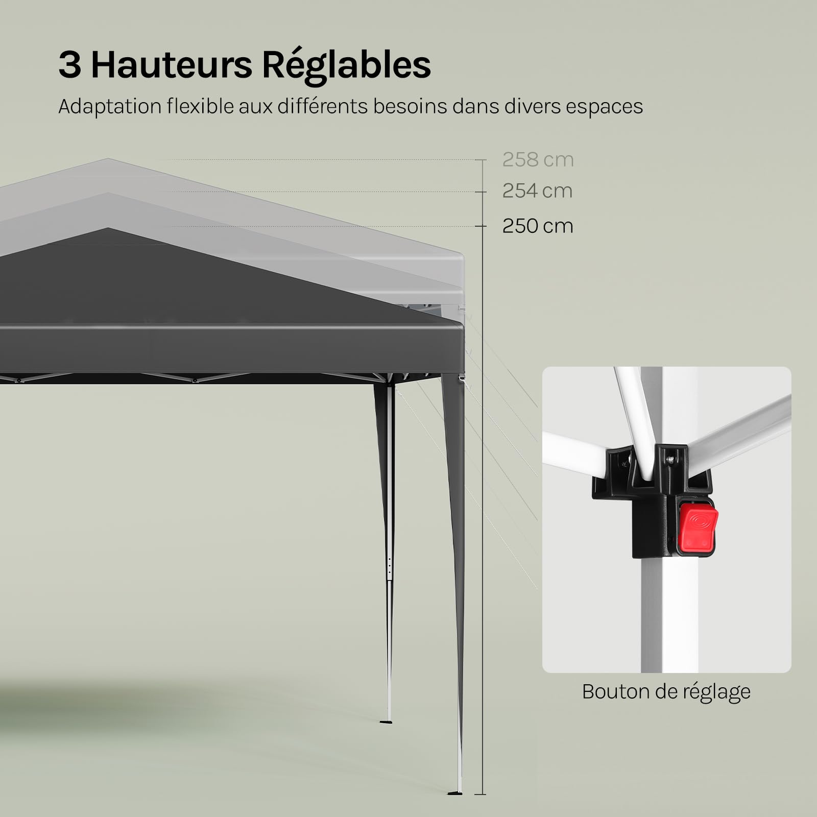 WOLTU Pavillon de Jardin Pliante 3x3m Pop up Gris