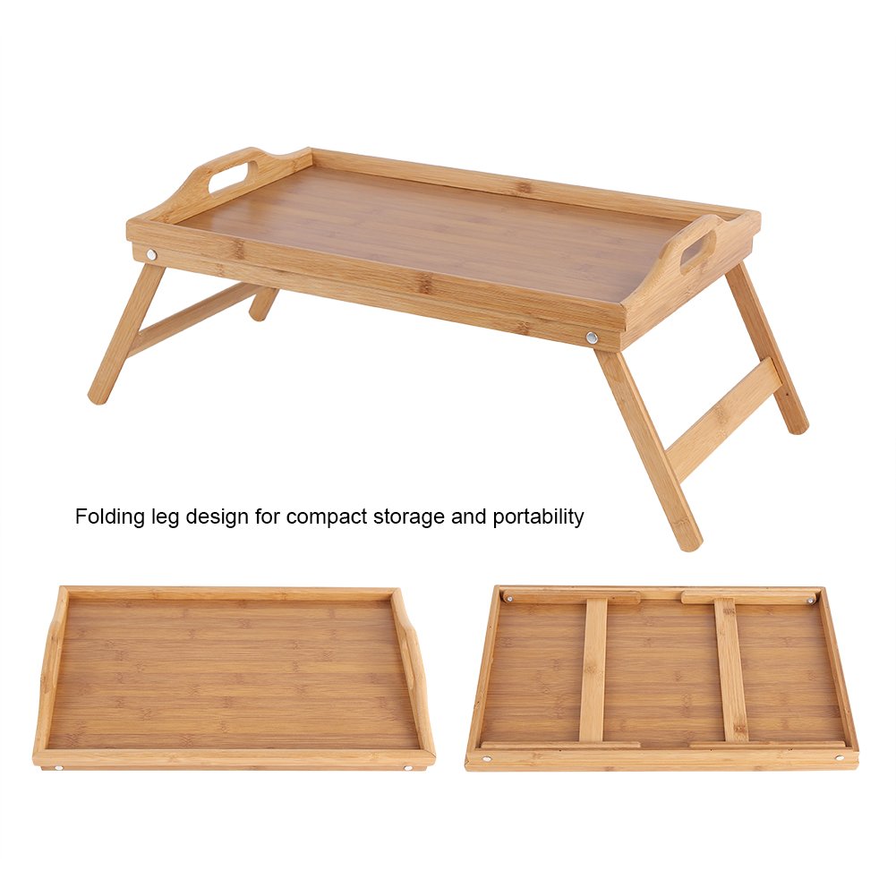 Plateau de lit pliable en bambou avec poignées, plateau de service portable pour petit déjeuner au lit ou ordinateur portable, idéal pour la maison et le bureau, 63 x 27,3 x 22,5 cm