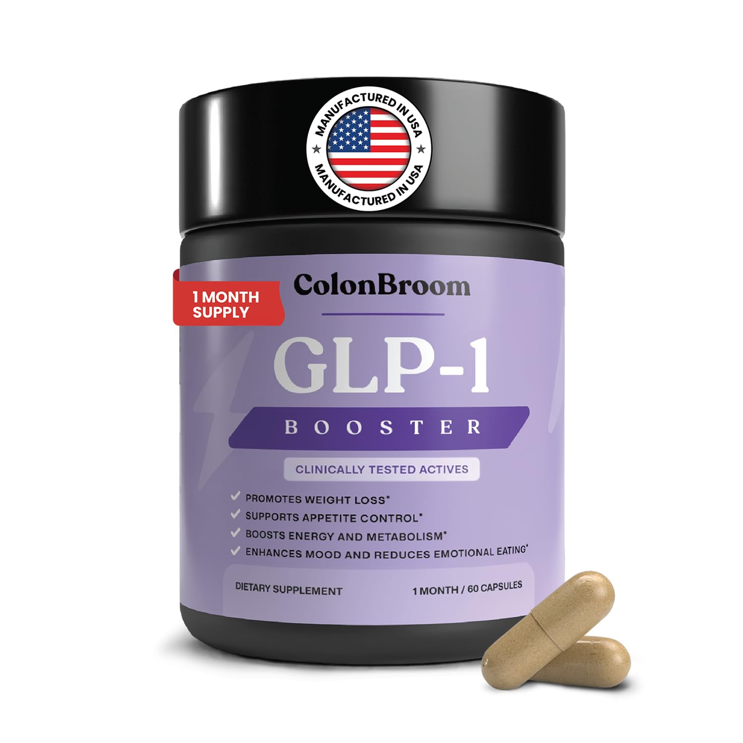 ColonBroom GLP-1 Weight Management Supplement for Women & Men - GLP1 Supports Gut Health, Metabolic Wellness & Appetite Regulation - Vegan, Gluten-Free Diet Capsules | 60 Count (New Formula)