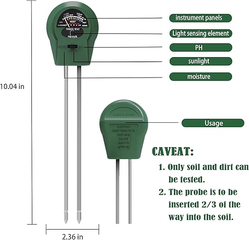 Miniatura 2 de Medidor de pH del suelo 3 en 1: probador de humedad, luz y pH para jardín, césped, granja, cuidado de plantas en interiores y exteriores, verde