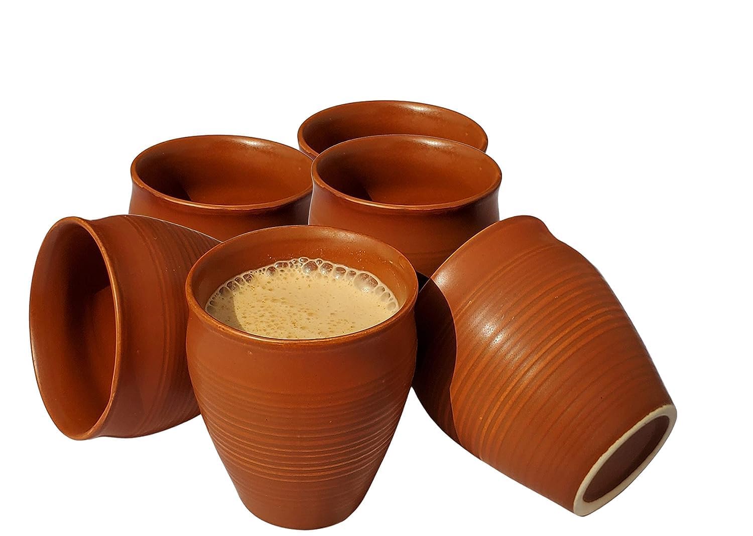 Organic Clay Crafts Clay Kullad Glazed Terracotta/Tea Kulhad Coffee Mugs -Brown, 200ml (6 Kullad)