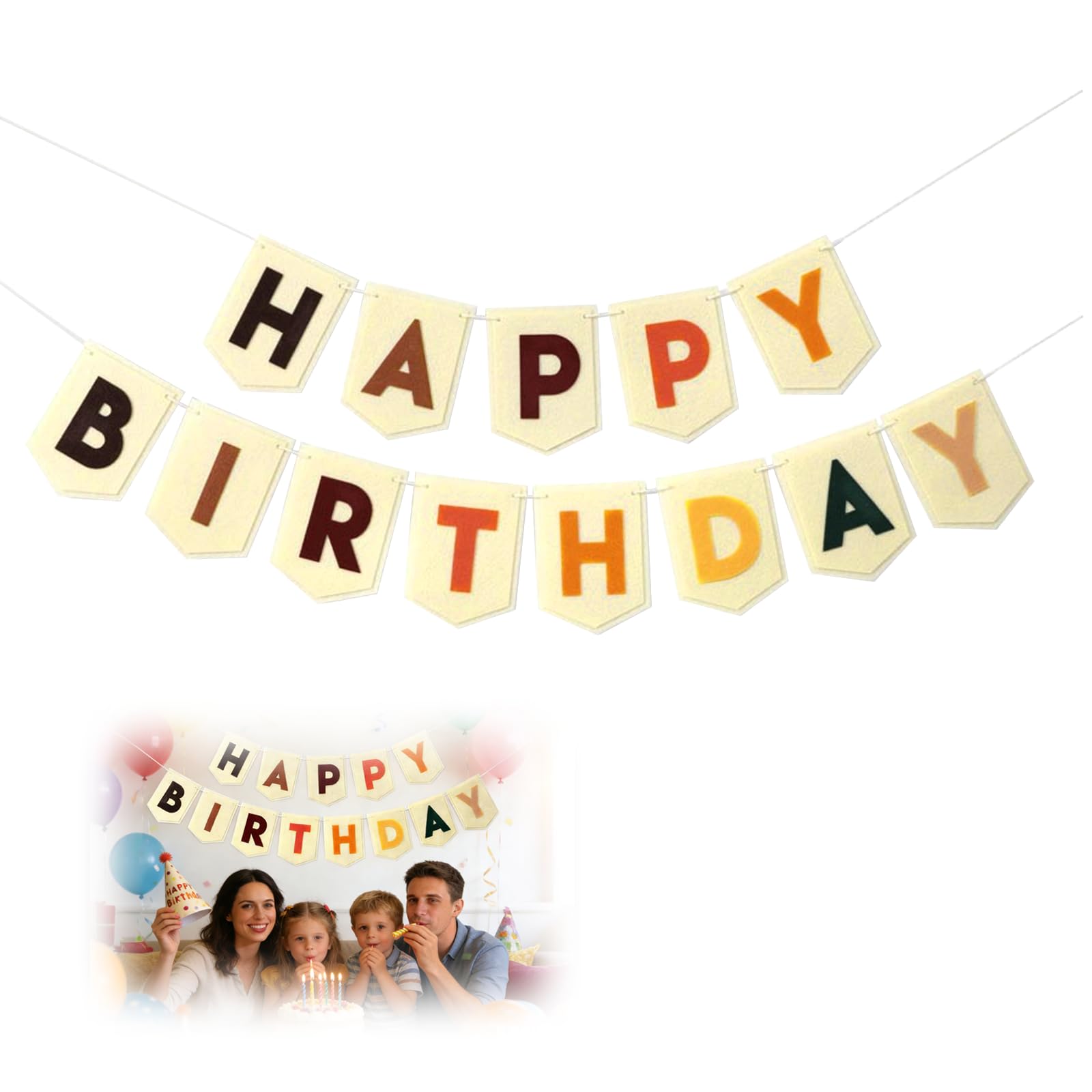 APKOL Happy Birthday Girlande Filz Banner, Vintage Filz Gebu