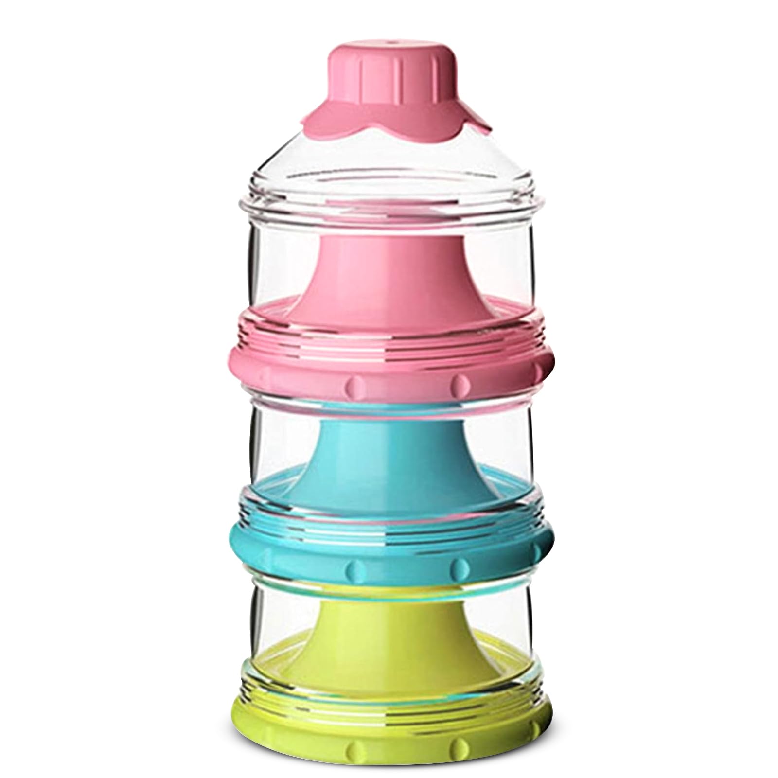 Vicloon Dosatore per Latte in Polvere, Dispenser di Latte in Polvere con 3 Scomparti, Impilabile Contenitore Spuntino e Dosalatte in Polvere per Viaggi All'aperto, Cereali, Frutta (Rosa Trasparente)
