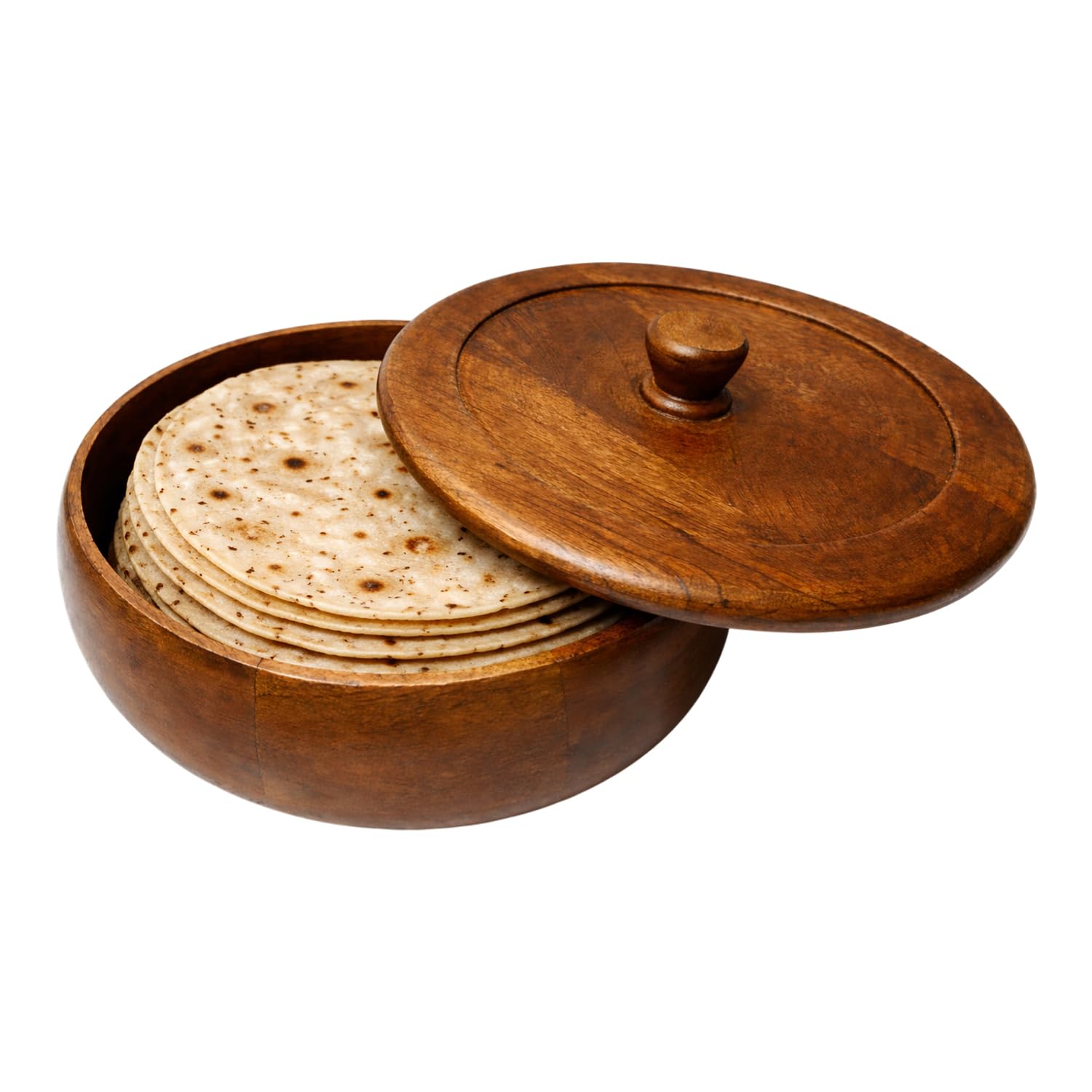 WOODMEN Premium Wooden Roti Box with Lid | Handmade Chapati Storage Container | Insulated Bread Keeper for Kitchen & Dining | Traditional Round Roti Dabha for Serving & Storage.-image-20