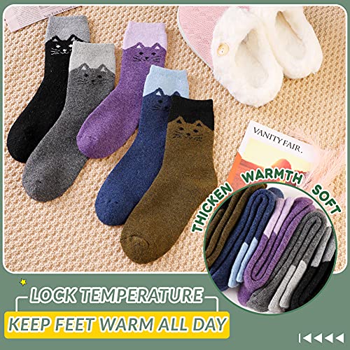 Image of Velice Wool Socks for Women Merino Wool Boot Hiking Thick Thermal Warm Winter Crew Cushion Cozy Work Socks 5 Pairs