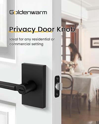 Miniatura 2 de goldenwarm Manijas de puerta negras para interiores, manijas de puerta de privacidad color negro mate, manija de puerta de aleación de zinc
