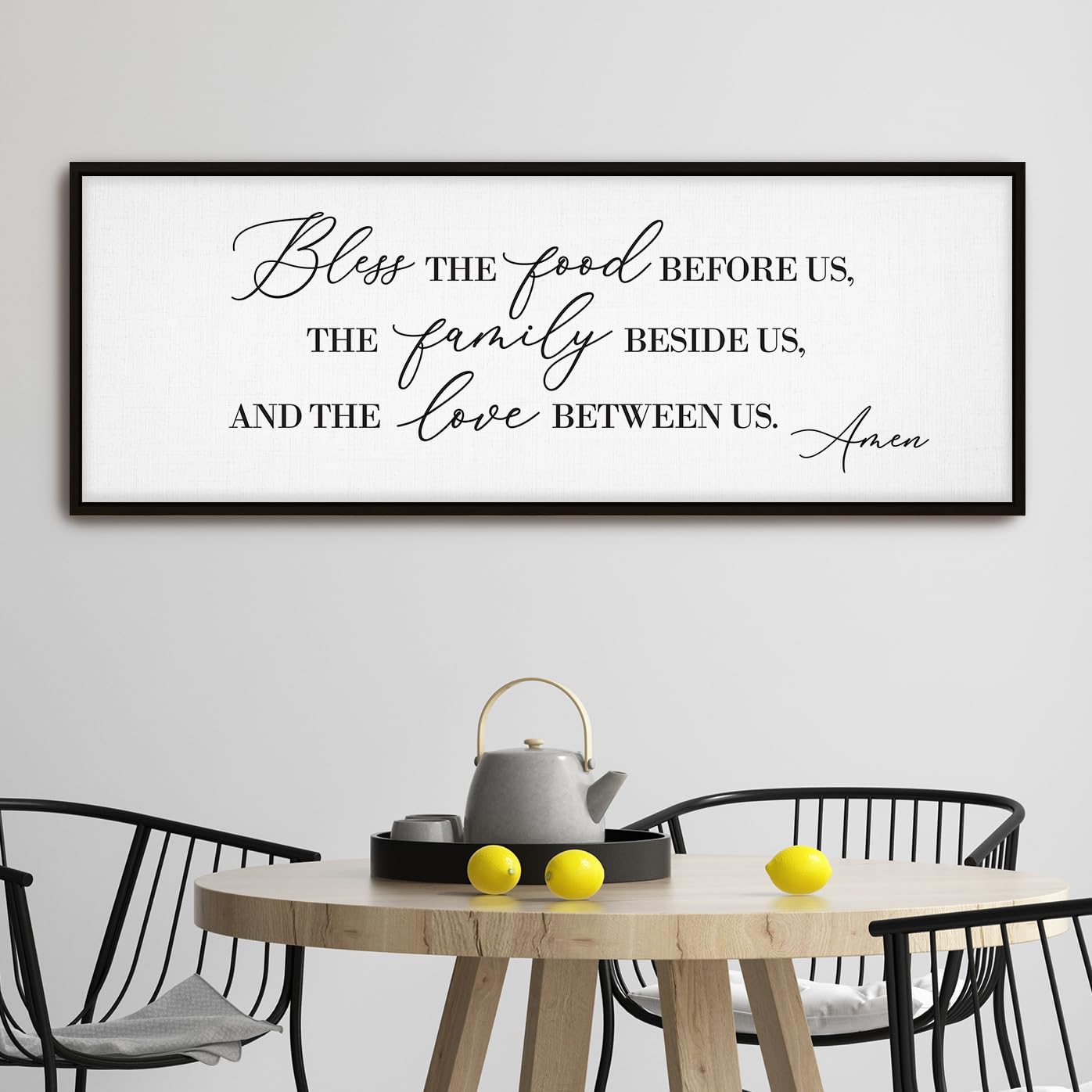 GraceView Bless the Food Before Us Sign Dining Room Frames Wall Decor - 41"X14" Inspirational Dining Room Signs Bless This Food Before Us Wall Decor Large Wall Art for Dining Room(Black)