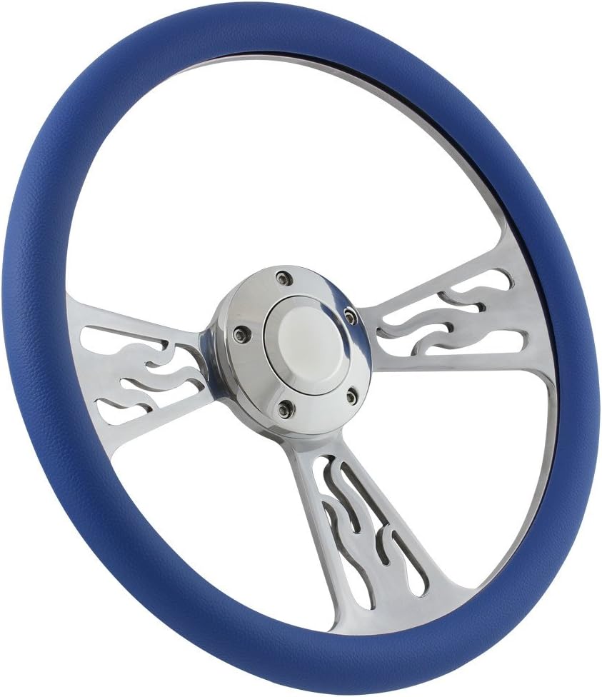Flame Steering Wheel 5-bolt 14 Inch Aluminum with Black Wrap and Horn