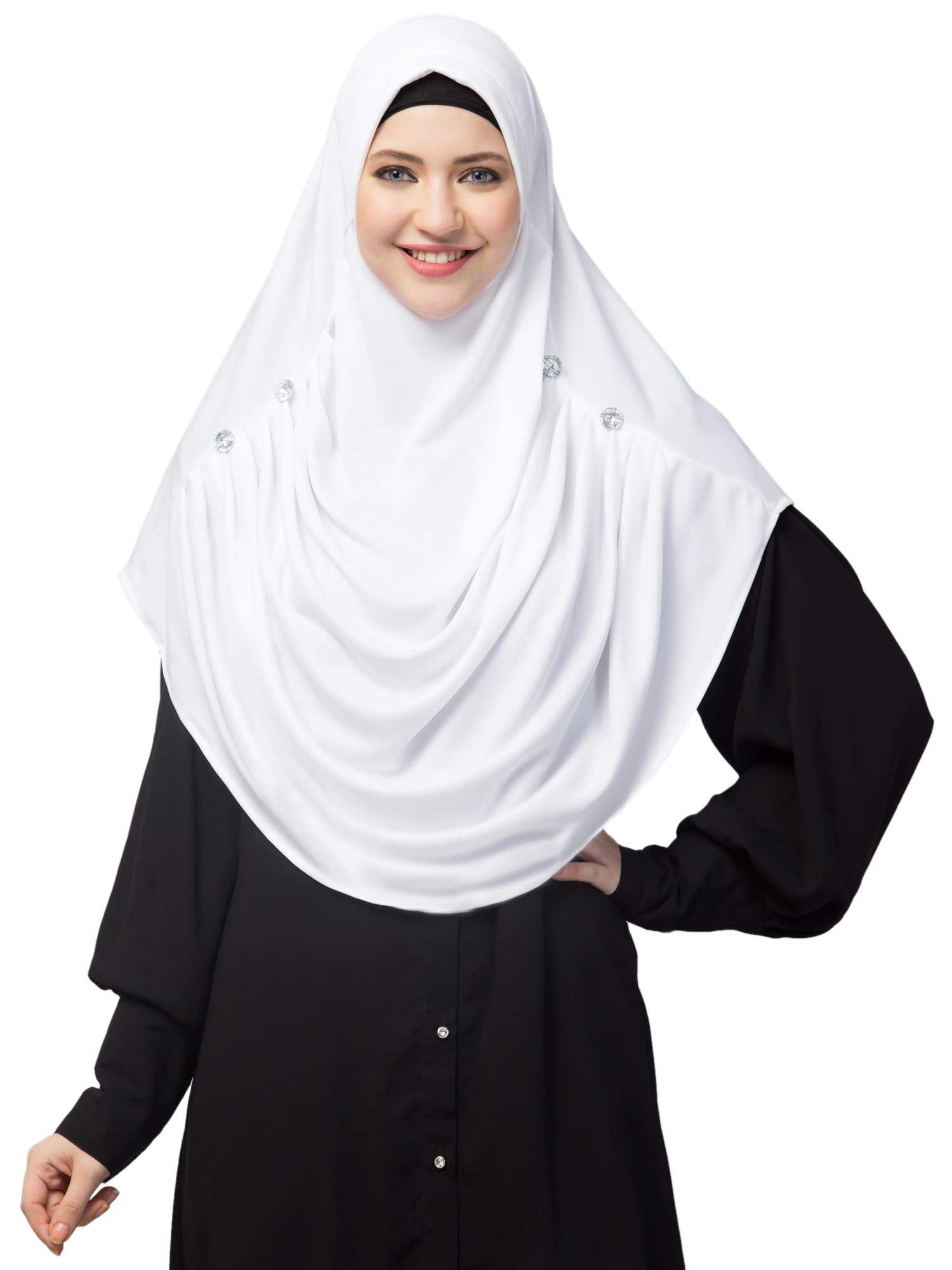 front gather & pleated with Cristal stone ready to wear prayer Hijab (WHITE PLEATED HIJAB)-image-31