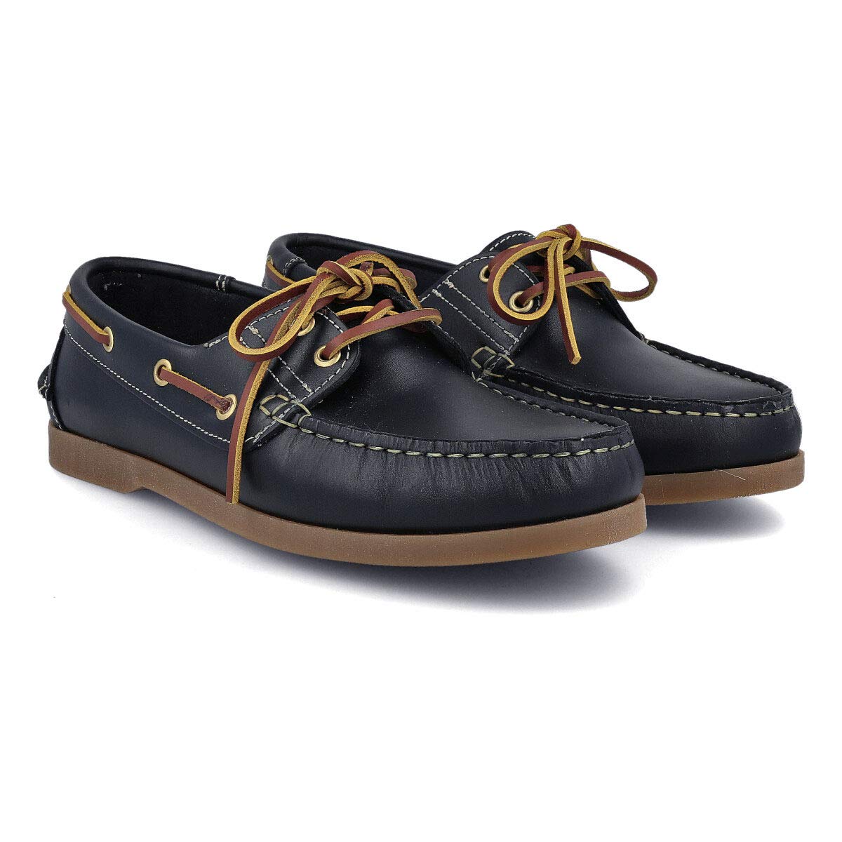 Zapatos Náuticos Clásicos 2-Ojales Piel Seahorse Engrasada Marrón Azul Marino