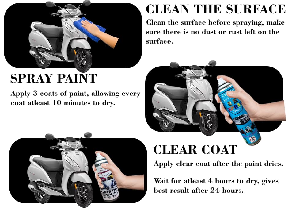 Image of Show Match 2k Scooter Spray Paint + Clear Coat compatible with (TVS Jupiter 125) (Pristine White)