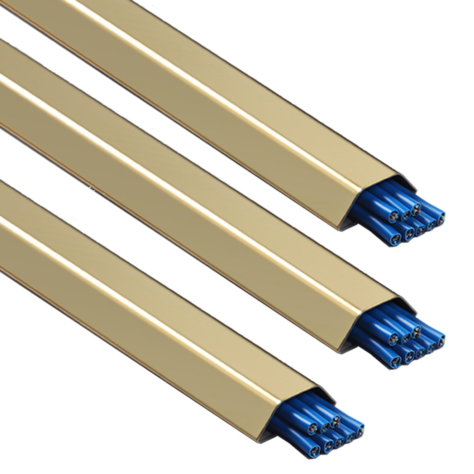 Goulotte Passe Cable Lot de 3 cache-câbles Ethernet robustes pour sol/mur, fil de canal invisible pour rallonges de salon, grand chemin de câbles en acier inoxydable(3 pcs C,W 8/9 in(24mm) hold 3 cabl
