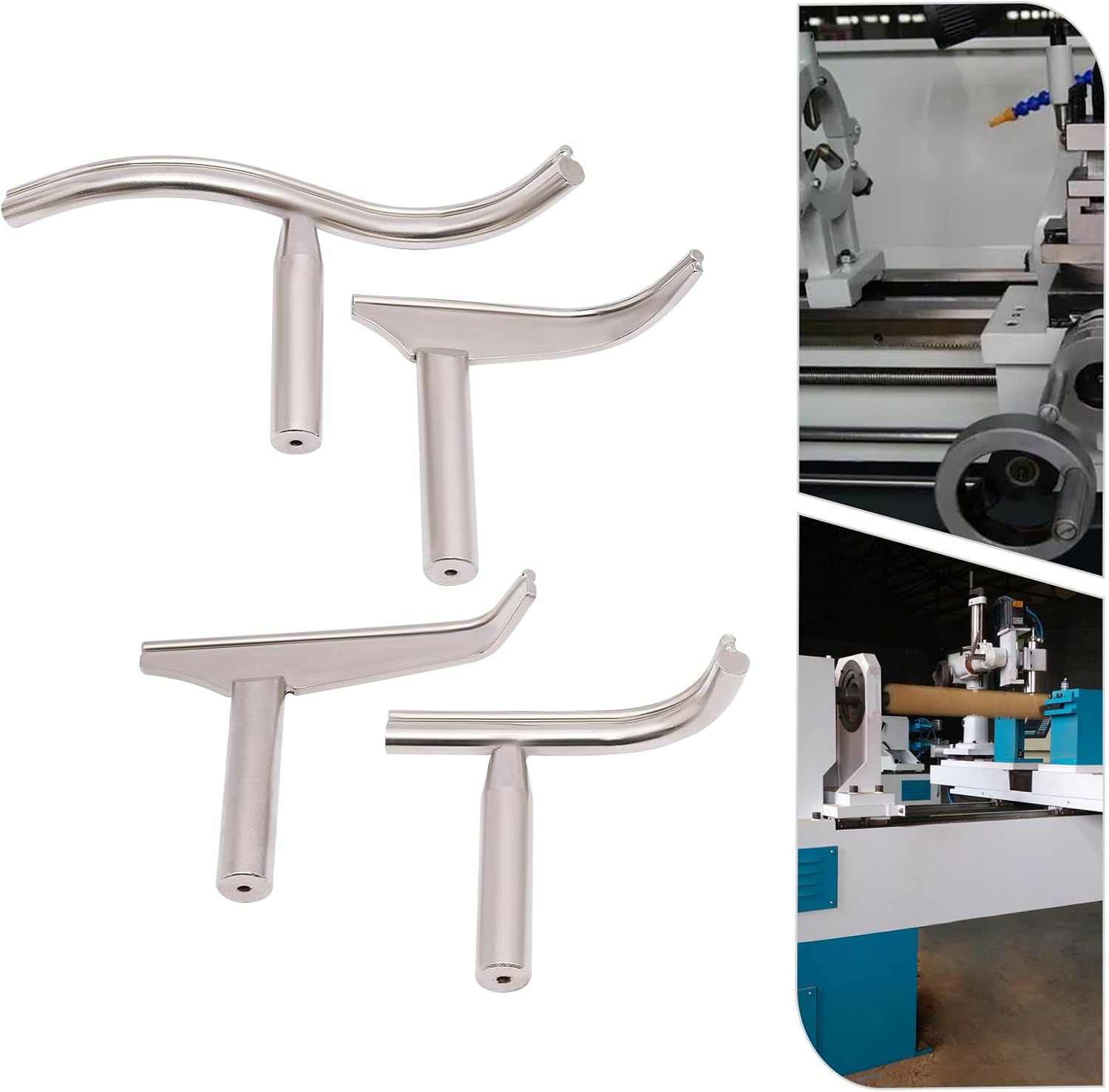 Woodturning Lathe Tool Rest, Four Different Shapes Lathe Tool Holder Bending Lathe Tool Holder Set, Woodworking Special-shaped Lathe Curved Turning Tools (Silver)