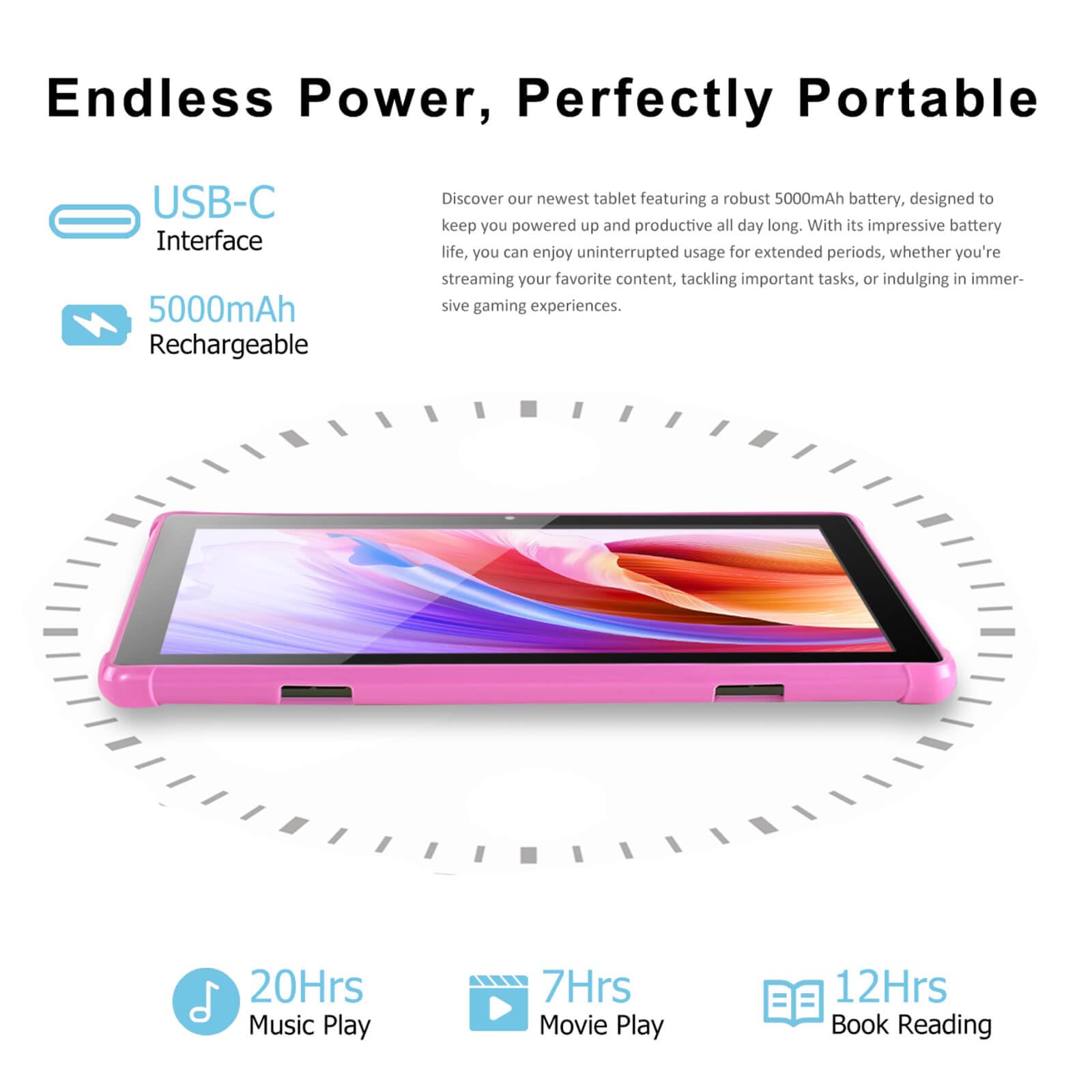 Tablet z systemem Android 10,1 cala z dużą pamięcią / możliwość rozszerzenia 1 TB / 2.0 GHz Octa-Core/Dual Camera (5 MP + 8 MP) / ekran HD IPS / przenośny i lekki różowy