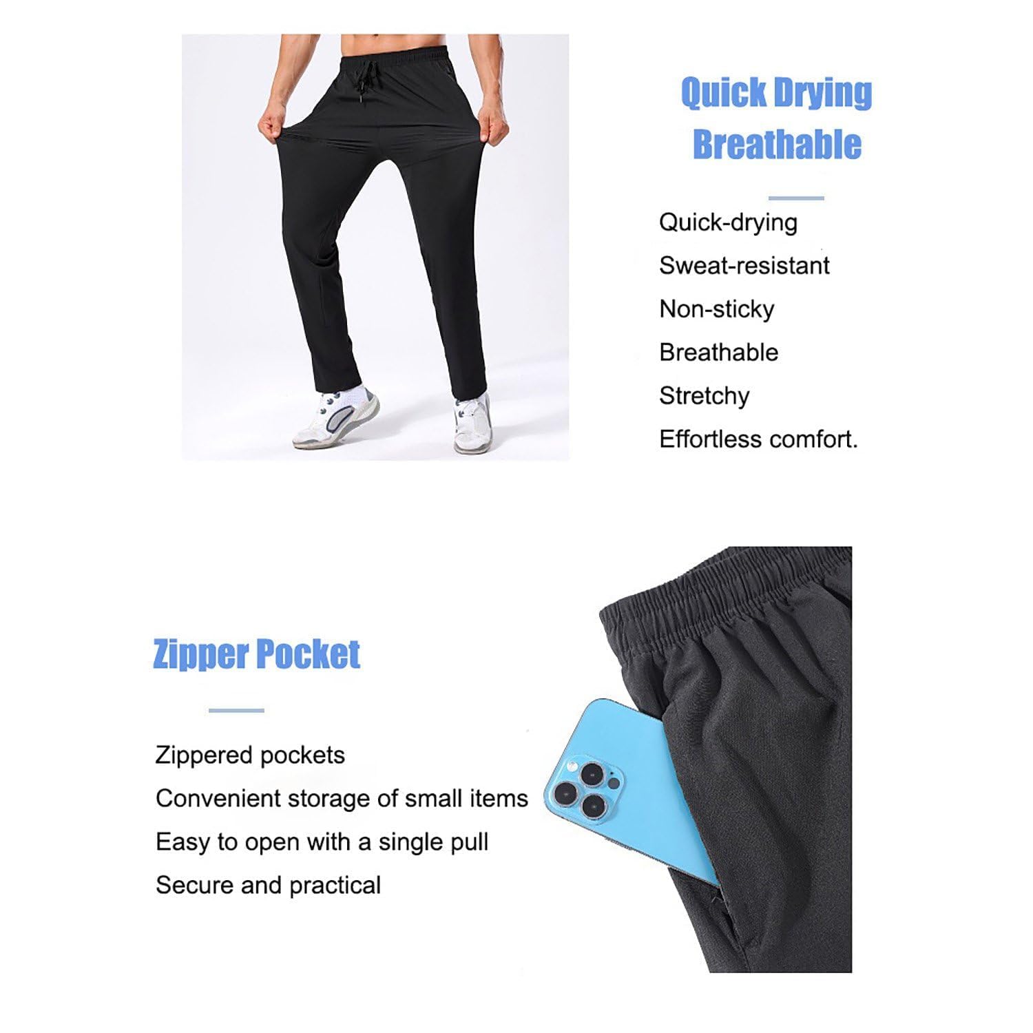 Pantalones deportivos para hombre, cintura elástica, ligeros, de secado rápido, con bolsillos, para gimnasio, entrenamiento — view 5