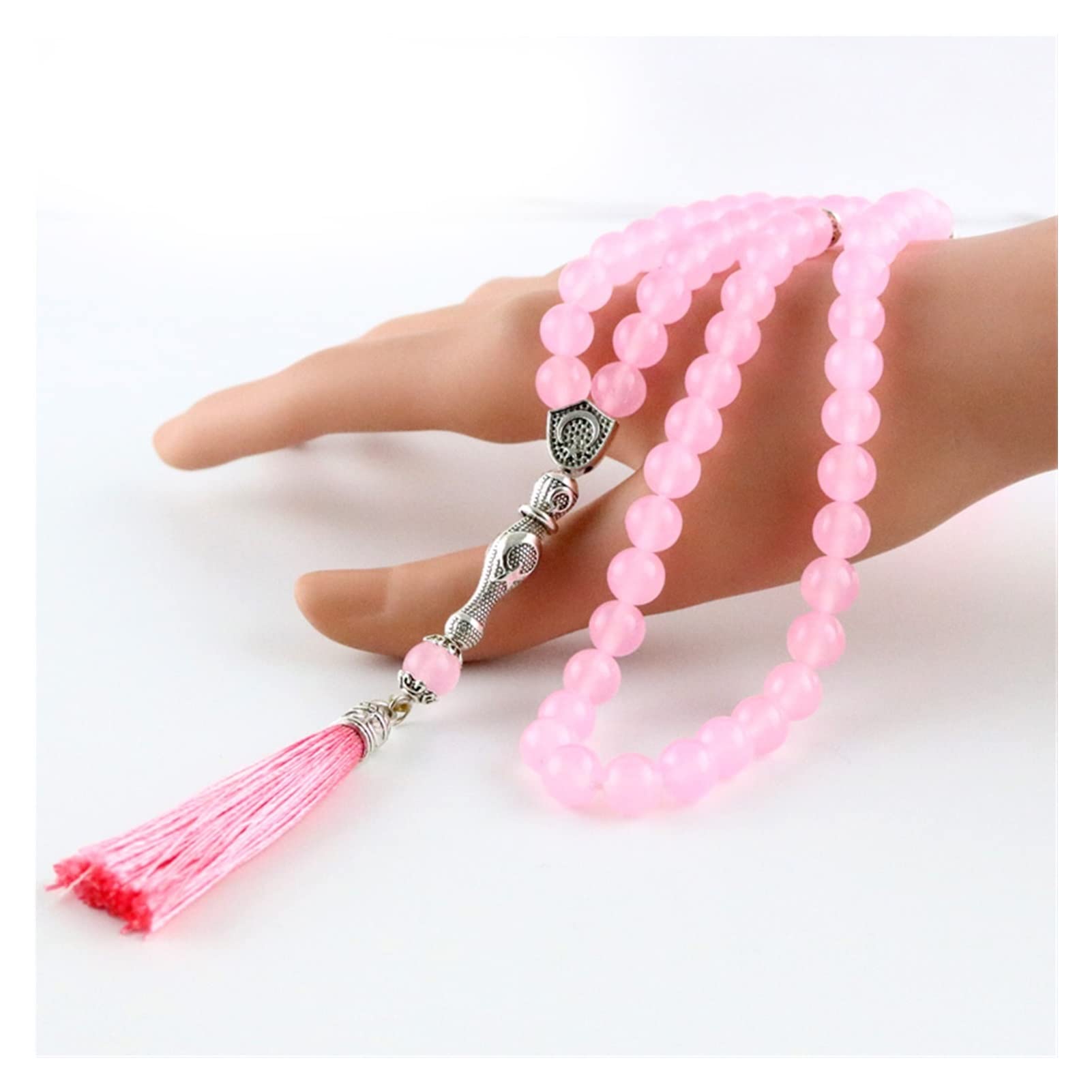 Chapelet musulman en pierre rose véritable 8mm, un tasbih de masbaha élégant