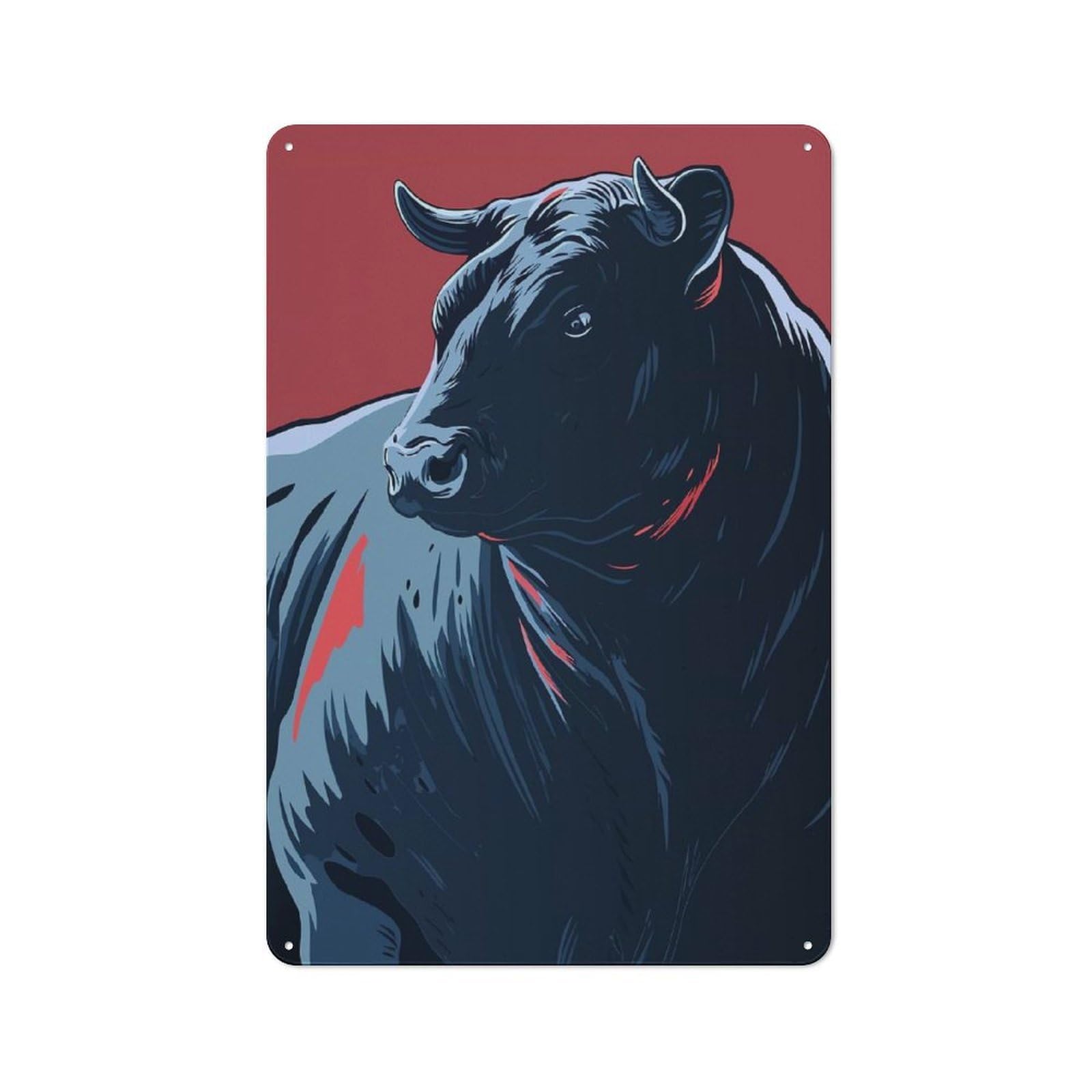 Junmoney Stylized Bull Illustration On Red Background Retro Metal Wall Sign 30X20cm With For Café Or Home Bar, For Cooler-Season Styling In Café And Home Bar