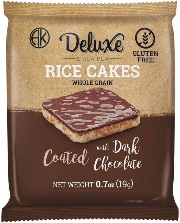 Deluxe & Bla Bla 12 Pack Rice Cake Whole Grain, Natural & Healthy Snack Gluten Free, Kosher Certificate & Low Calorie, Coated with Dark Chocolate 19 Gr