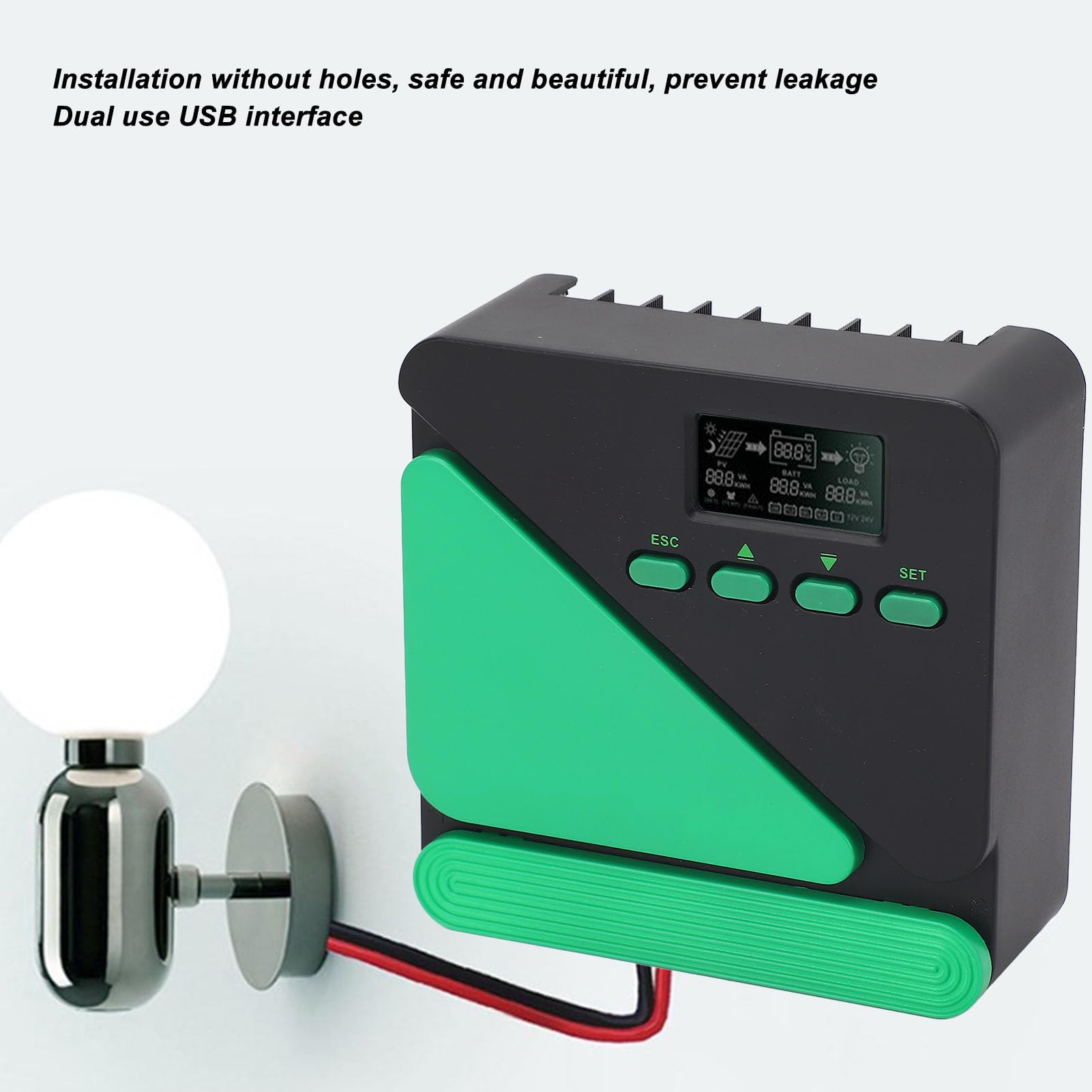 Fafeicy MPPT Słoneczny Kontroler ładowania Słonecznego, Inteligentny Regulator 12 V/24 V Wyświetl Wyjściowy Wyjście USB Wysoka wydajność Zastosowanie na Zewnątrz (10A)