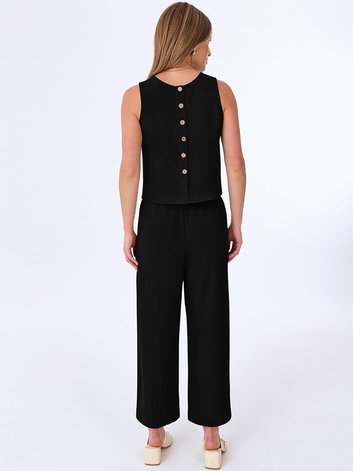 ANRABESS Women Lounge Sets 2 Piece Outfits Summer Sleeveless Crop Tops Capri Wide Leg Pants Vacation Beach Travel Sets - Image 5