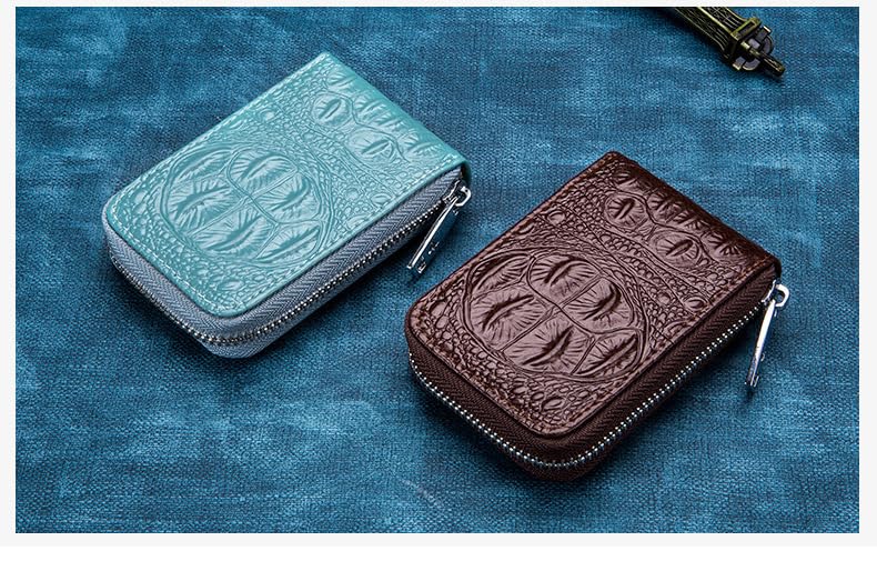 RFID Blocking 12 Slot Credit Card Holder Wallet Genuine Leather Small Wallet for Women or Men with Zipper (Blue)2