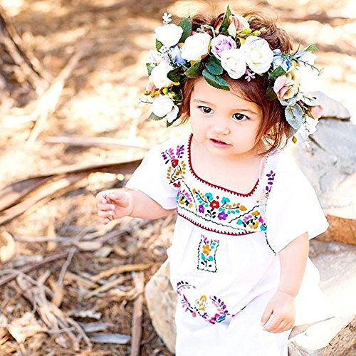 Kashoer Newborn Toddler Baby Girls Ethnic Embroidery Floral Dress Long Sleeve Party Sundress Skirt (6-12Months, White) #TOP1