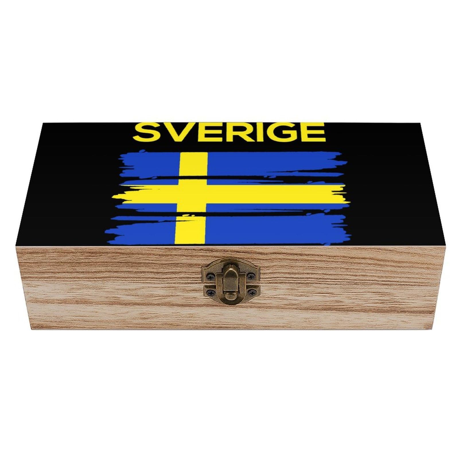 Cgsbngha Style Sverige Sweden Swedish Flag Wooden Storage Boxes With Lid Memory Box Decorative Organiser For Office And Home