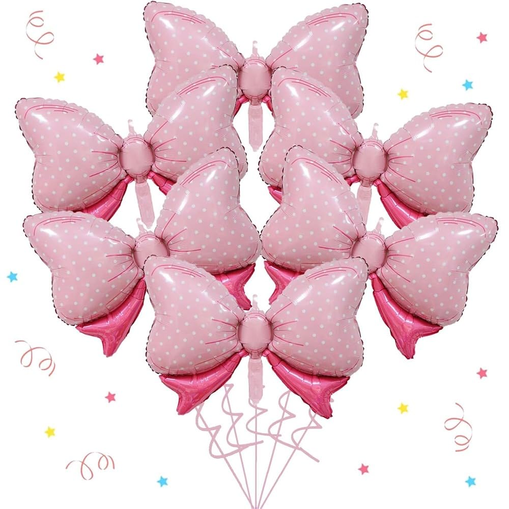 Pop The Party Large Pink Bow Foil Balloon Decoration for Baby Shower | Girl Birthday | Bowtie Balloon Party Decoration (Pack of 6)-image-28