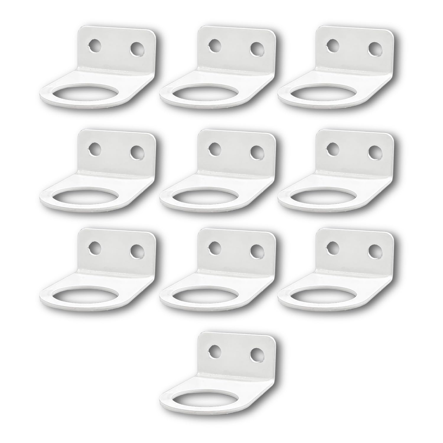 MegaMaxx UK Spray Bottle Holder - White Finish - Pack of 10 - Wall Mount Organiser for Cleaning Bottles – Powder-Coated Steel – 25mm Trigger Hook – Workshop, Garage, Kitchen, Shed – UK Made