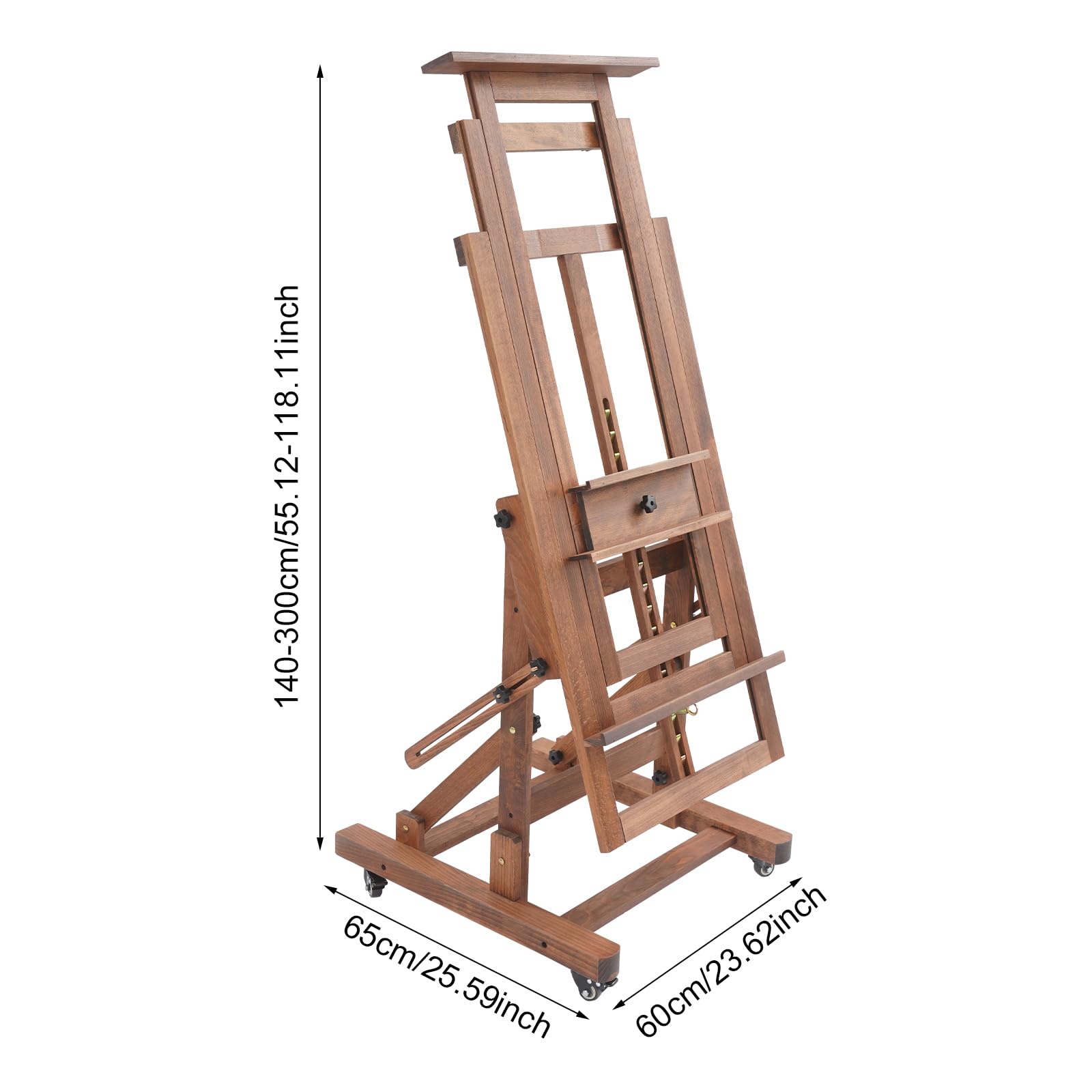 Caballete de estudio para pintar madera maciza artista profesional caballete con ruedas pintura arte soporte, 140-300 cm rango de ajuste de altura, horizontal y vertical