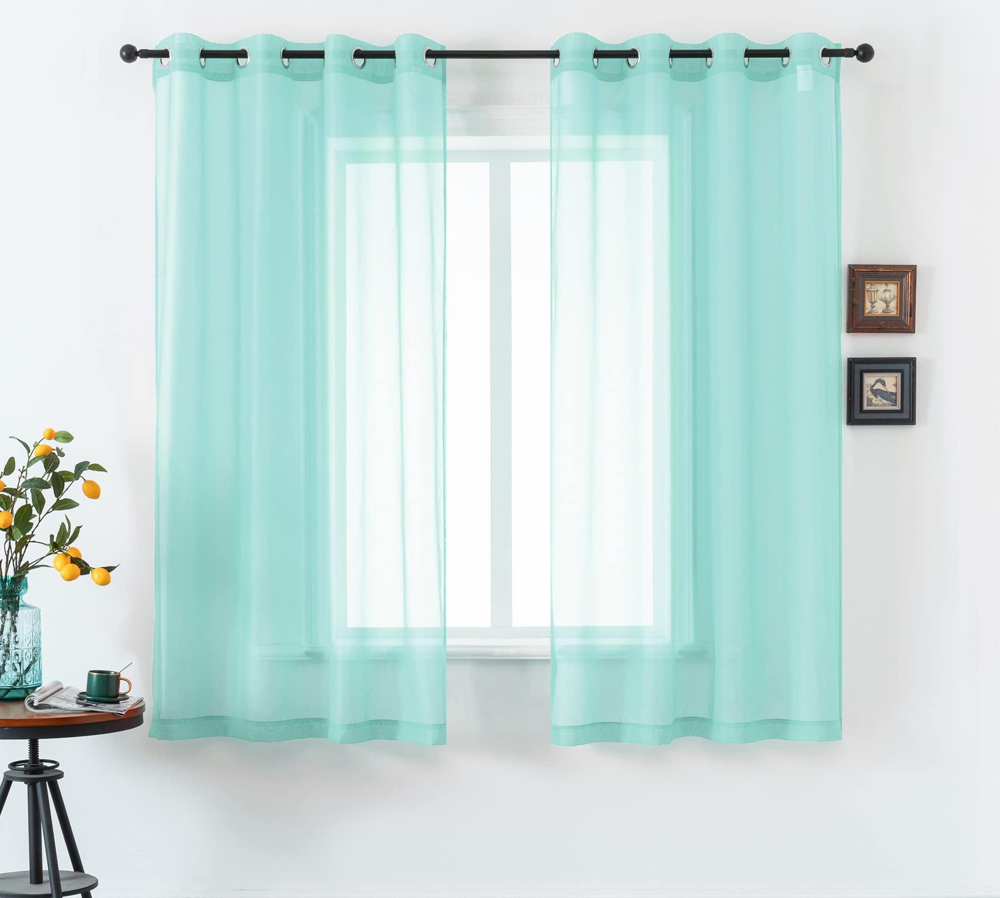 DUALIFE Aqua Voile Sheer Curtains Grommet,Look Semi Sheer Windows Panels,Elegant Solid Color Touch Soft Drapes, 52X54 Inch for Living Room Bedroom,Set