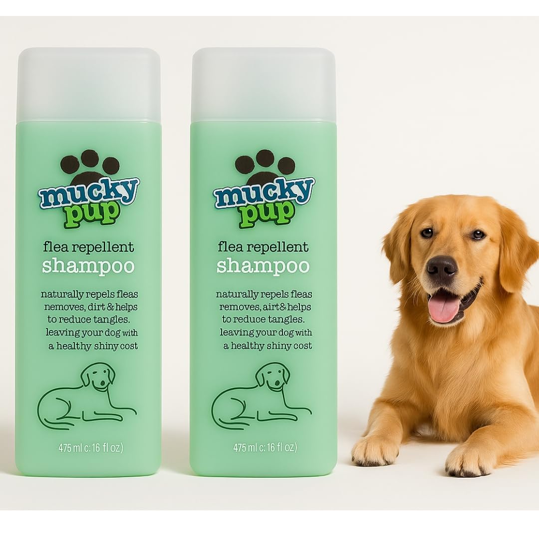 2- PACK Mucky Pup Flea Repellent Dog Shampoo (2 x 475ml), Natural Flea Treatment & Deep Cleaning Dog Wash